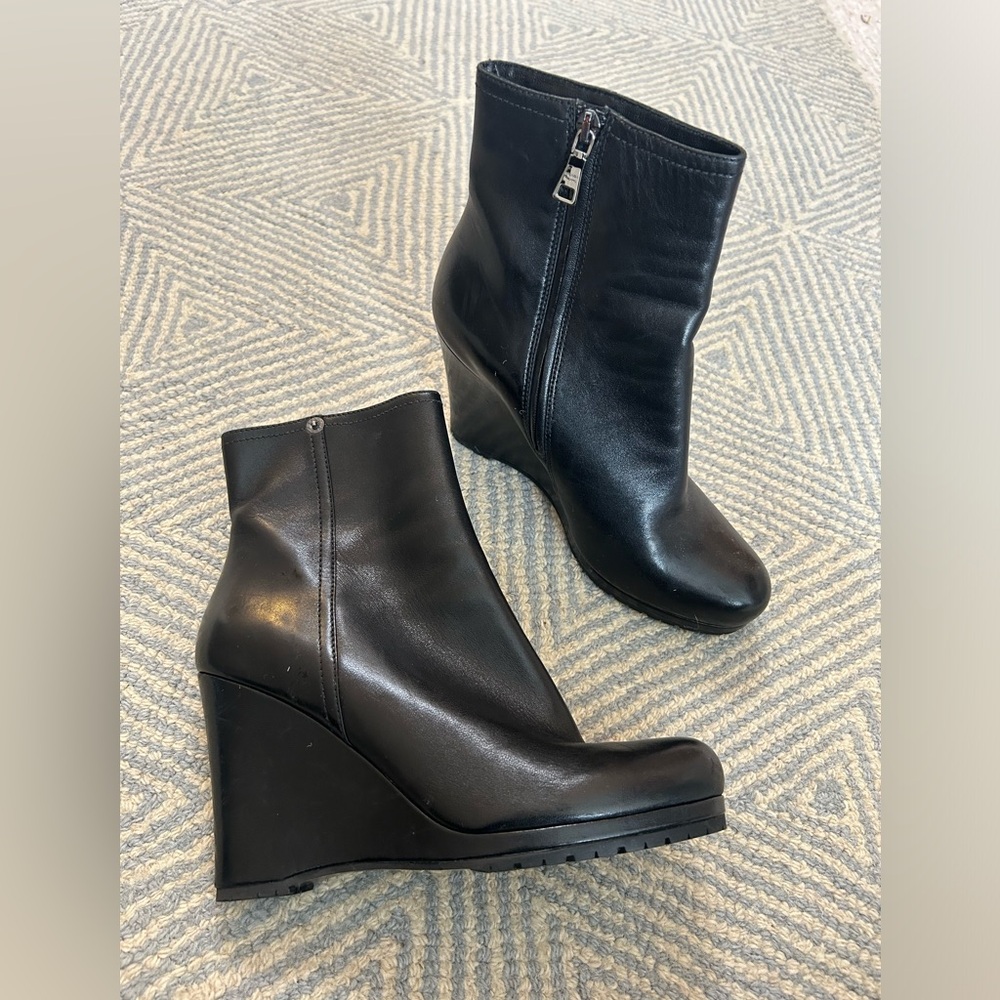 Prada Black Leather Wedge Ankle Boots